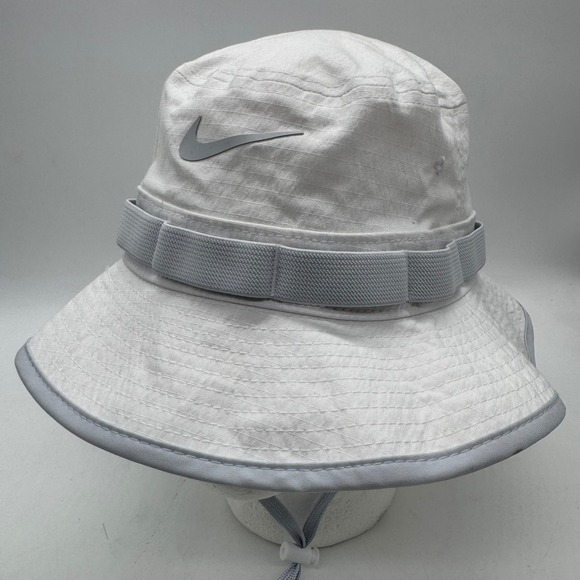 Nike Dri Fit Bucket Hat DM3329-100 White Gray Adjustable Drawstring Outdoors M/L - Picture 1 of 9